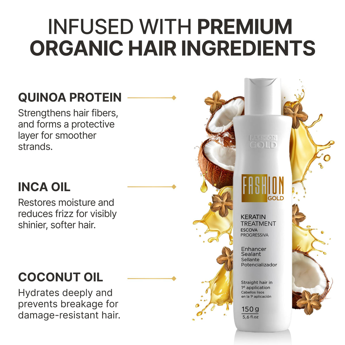 Fashion Gold before and after hair comparison showing frizz reduction benefit
