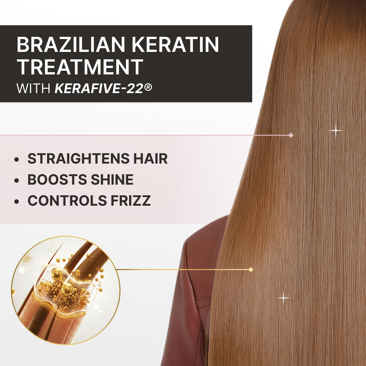 Fashion Gold before and after model demonstrating smoother, frizz-reduced hair