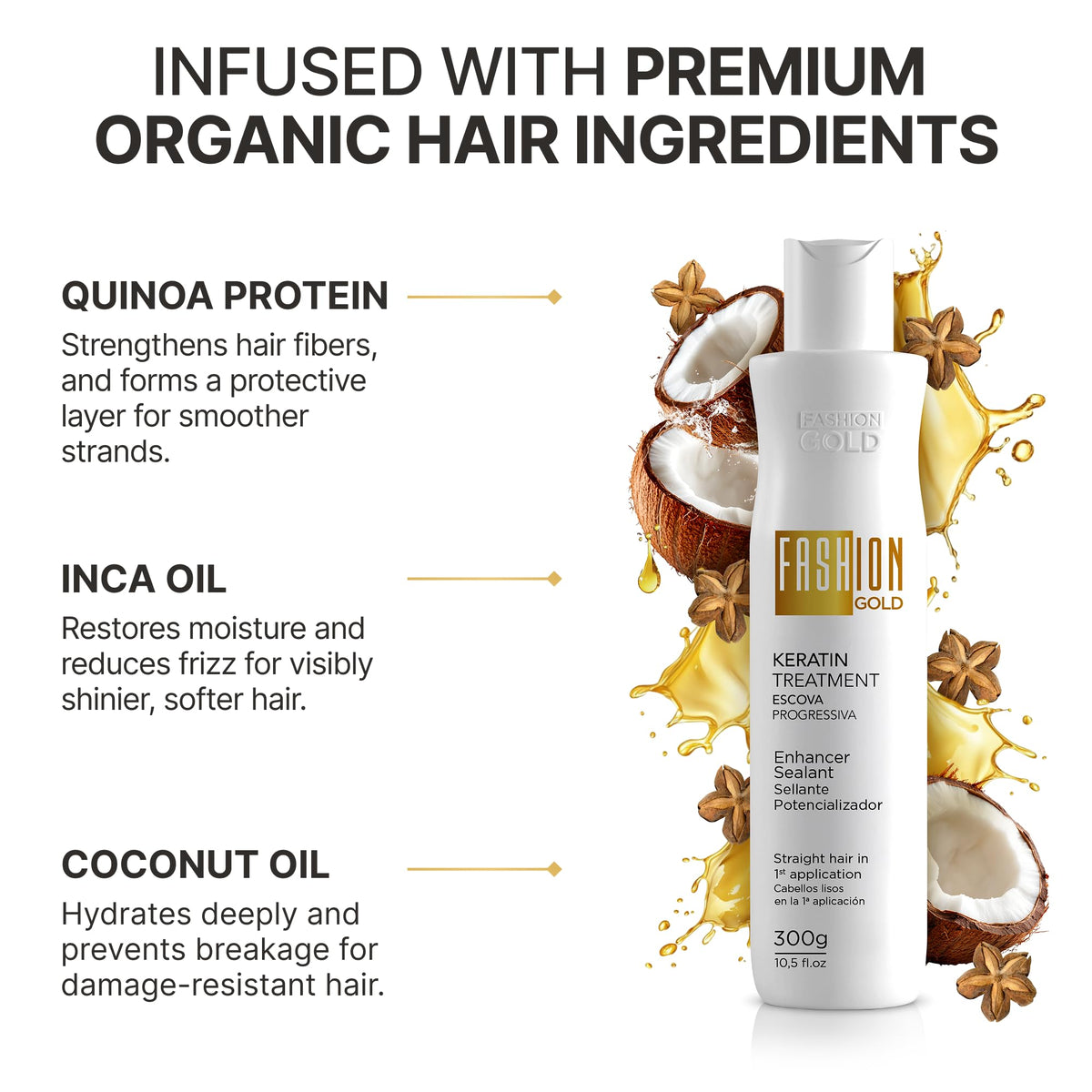 Fashion Gold before and after hair result, reduced frizz and smoother finish
