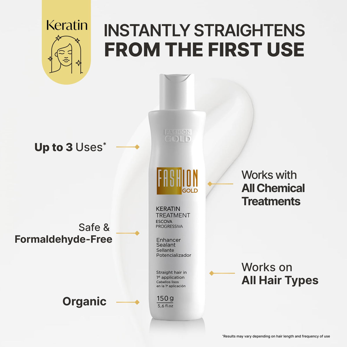Fashion Gold quinoa and oils composition highlighting nourishing repair benefit