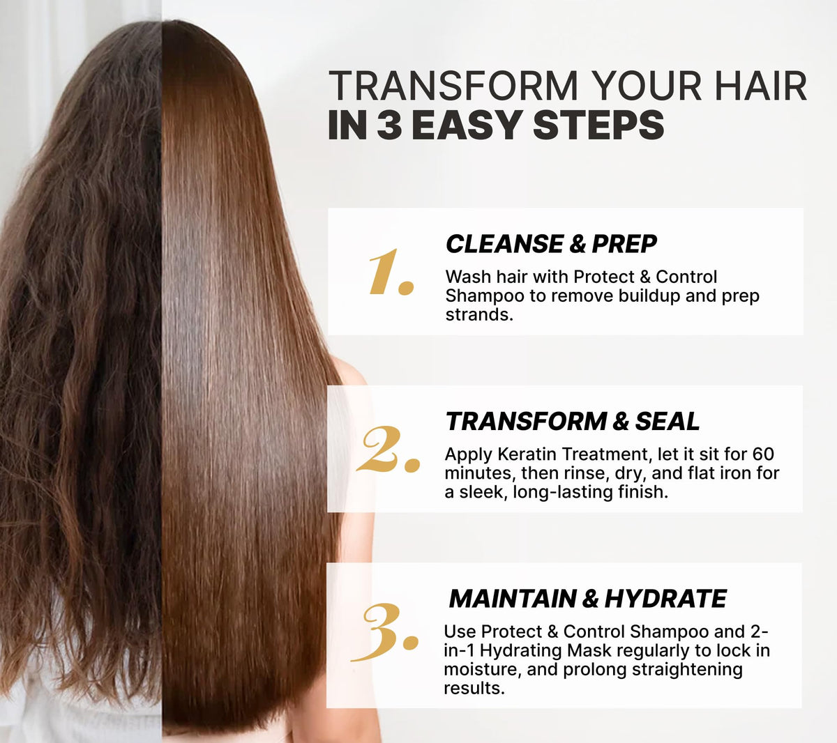 Fashion Gold keratin solution close-up label highlighting smoothing benefit