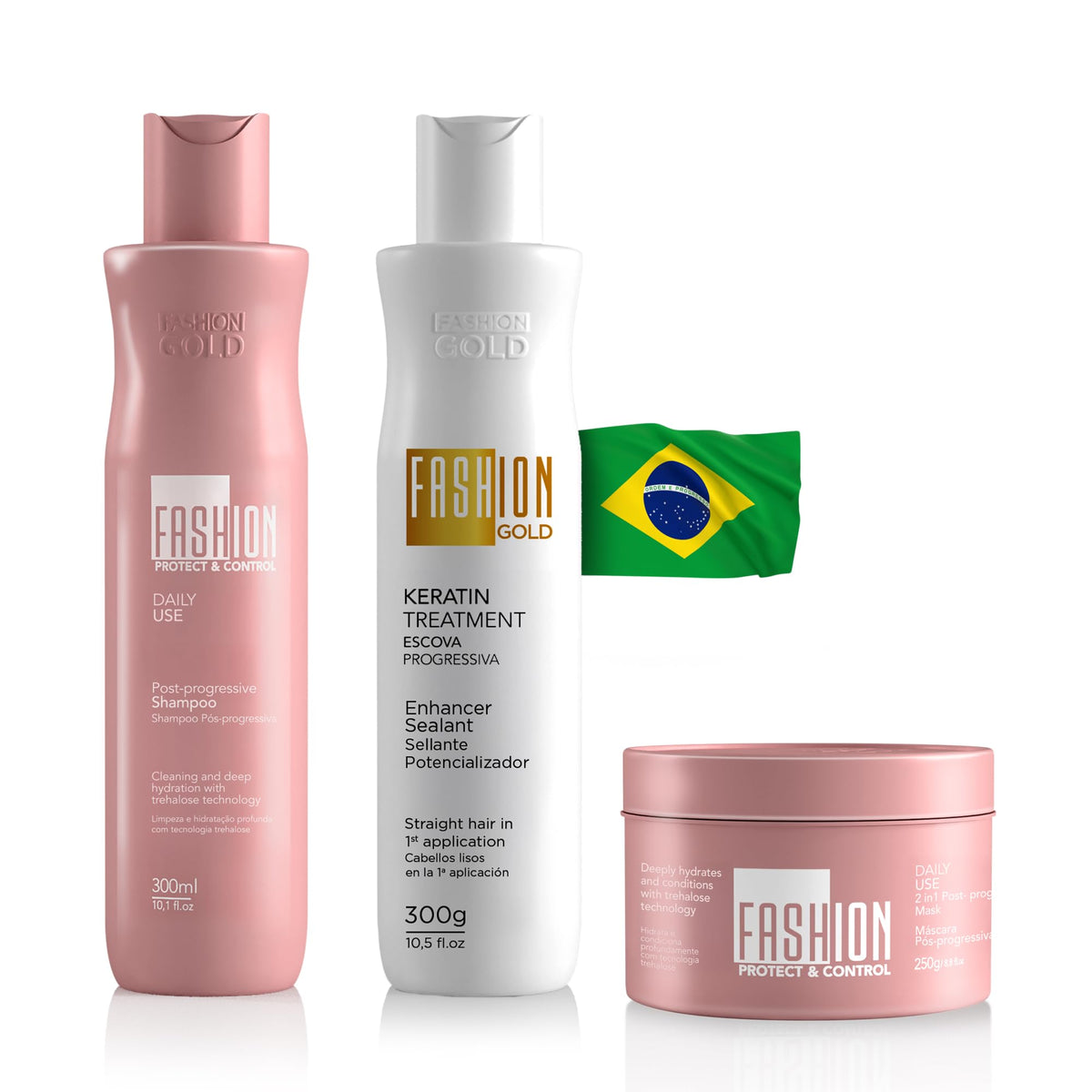 Fashion Gold kit front packaging showing full smoothing system and benefits
