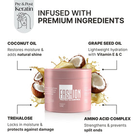 Fashion Gold label detail showing ingredients and usage, assures post-keratin compatibility