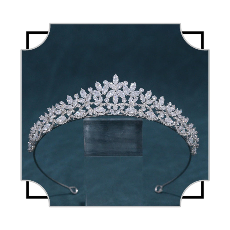 FASNAHOK front view tiara showing elegant floral silhouette and sparkle
