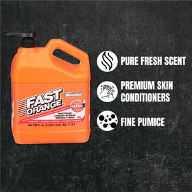 Fast Orange Permatex pump dispenser in use removing grease from hands