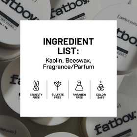 Fatboy Hair recyclable packaging label promoting eco-conscious styling benefit