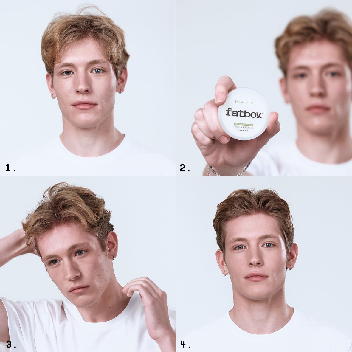 Fatboy applied to damp hair being scrunched for natural beach waves