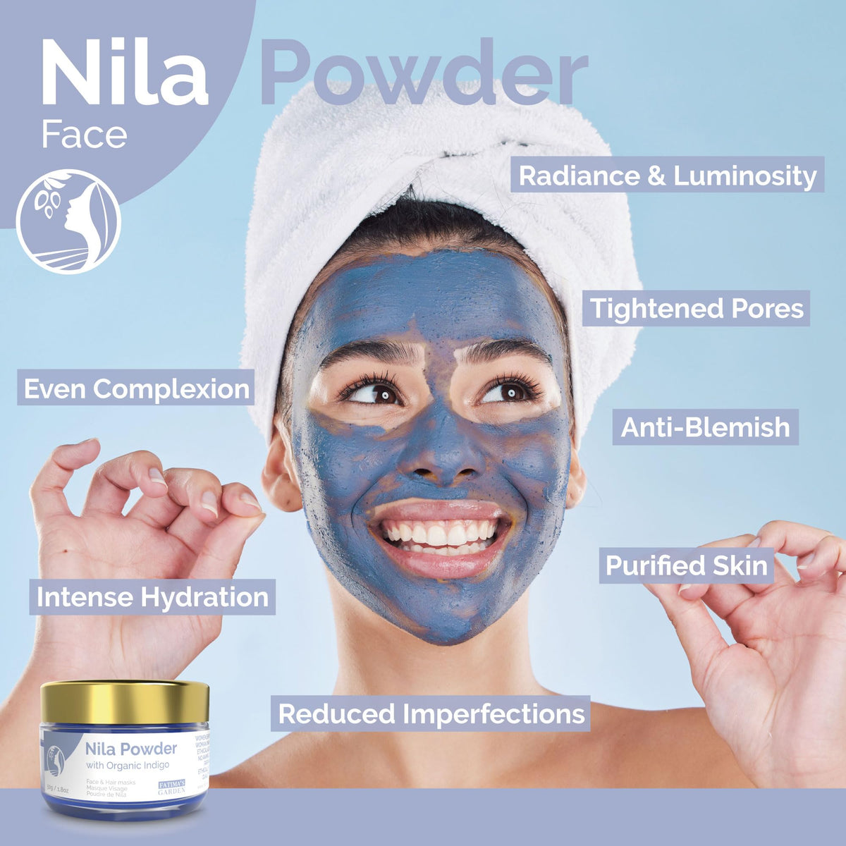 Fatima's Garden blue indigo powder close-up showing fine texture and gentle exfoliation benefit