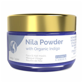 Fatima's Garden front packaging showing 100g Nila powder and Moroccan branding benefit purity
