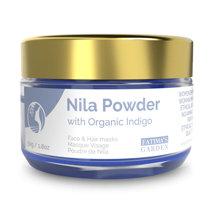 Fatima's Garden front packaging showing natural nila powder and label benefits