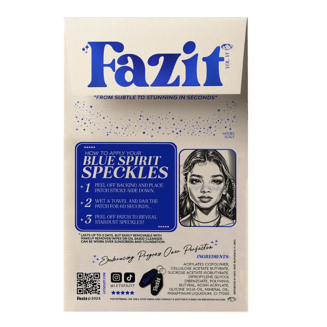 Fazit close-up of blue-gold speckle texture highlighting shimmer detail