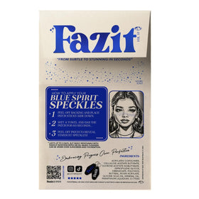 Fazit close-up of blue-gold speckle texture highlighting shimmer detail