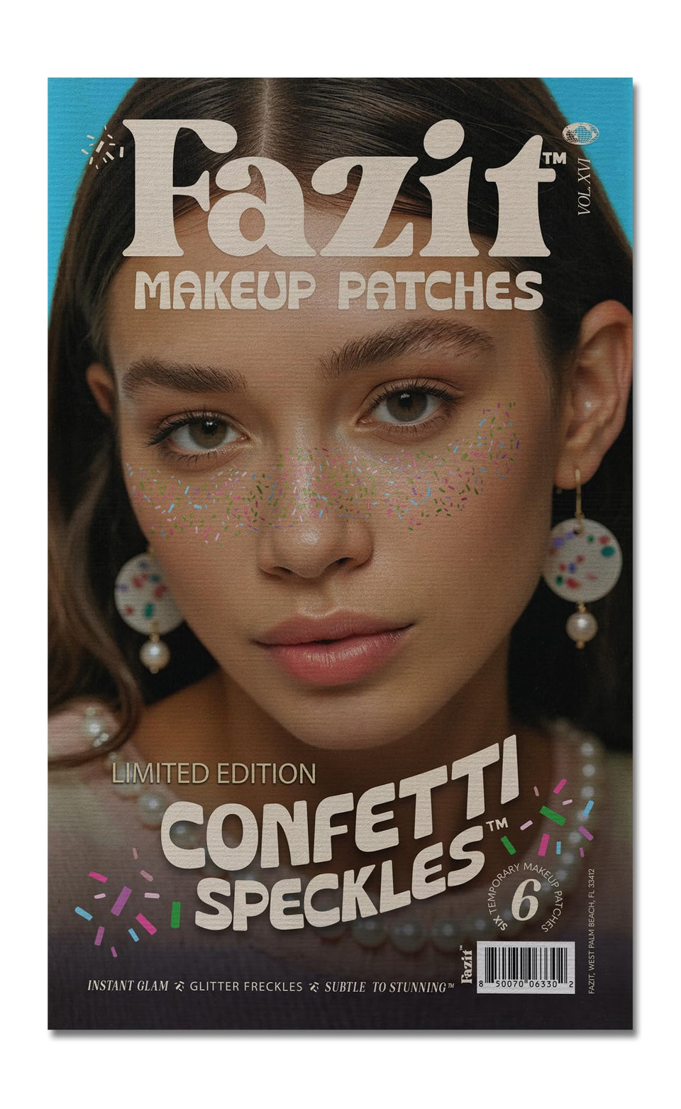 Fazit confetti patches front pack showing gentle adhesive for long-lasting sparkle