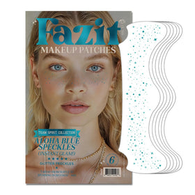 Fazit front packaging showing six glitter freckle patches and vibrant blue speckles benefit: easy selection