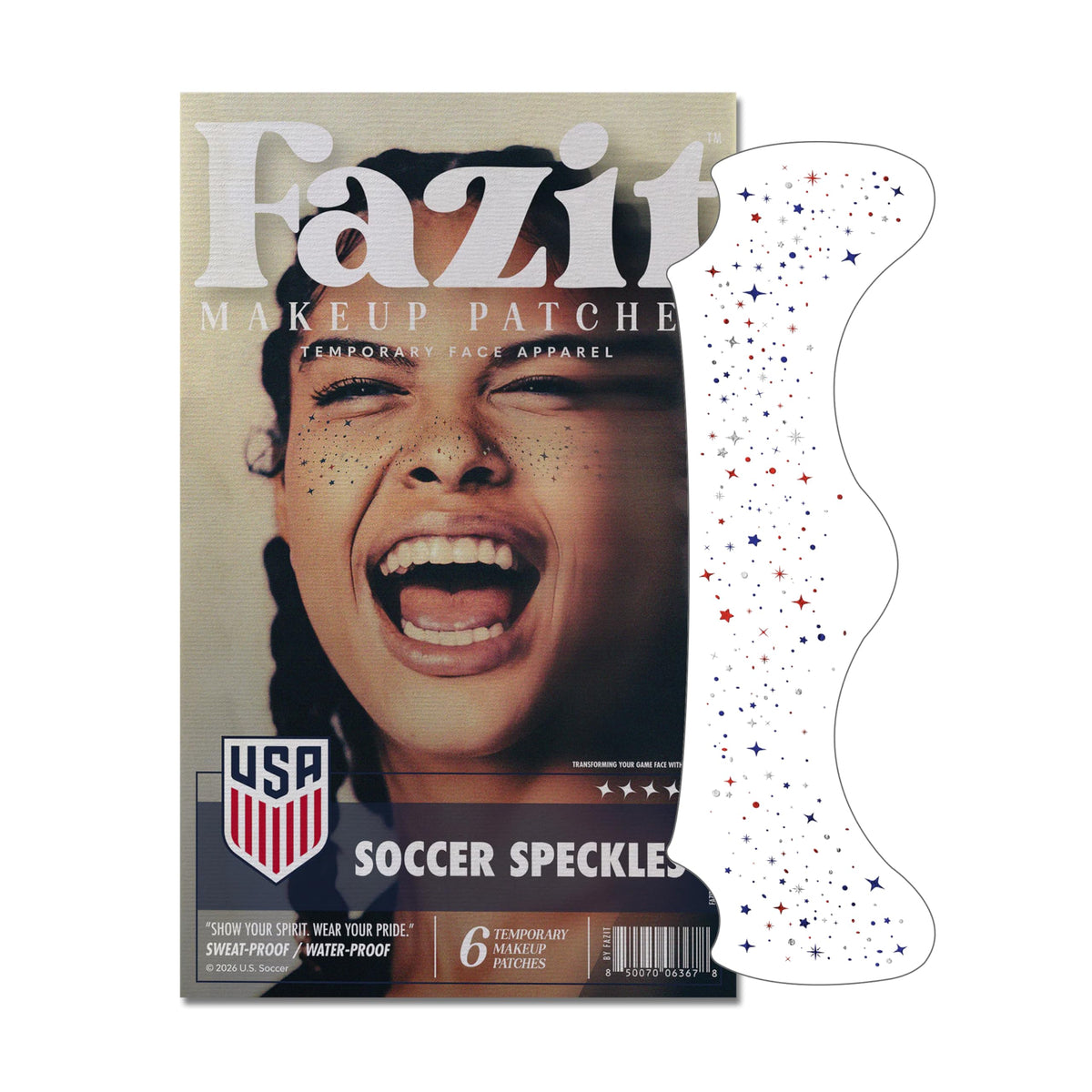 Fazit front packaging showcasing red blue silver speckles and easy application benefits