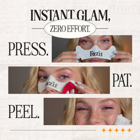 Fazit peeled patch left glitter freckles on face, natural luminous finish visible