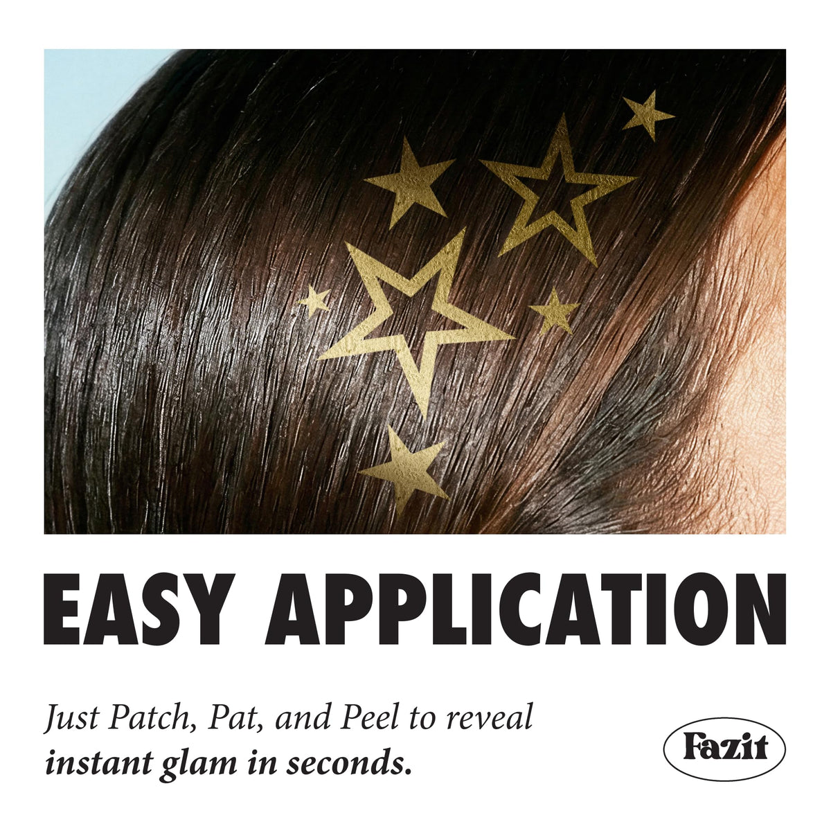 Fazit patches applied on cheek demonstrating instant glam effect
