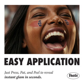 Fazit patch applied on cheek at stadium demonstrating waterproof, sweat-proof wear