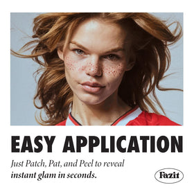 Hands applying Fazit patch on cheek demonstrating press-and-peel method for quick use