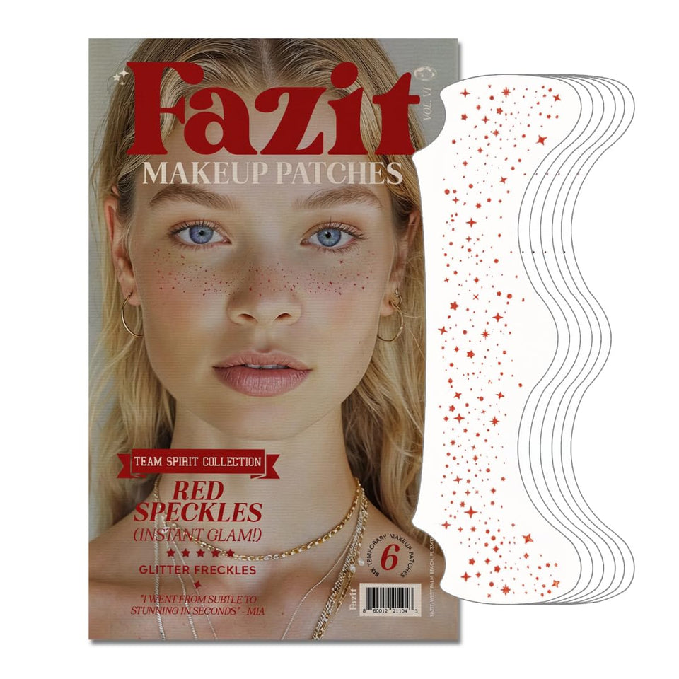 Fazit product front packaging showing six glitter freckle patches for easy application and impact