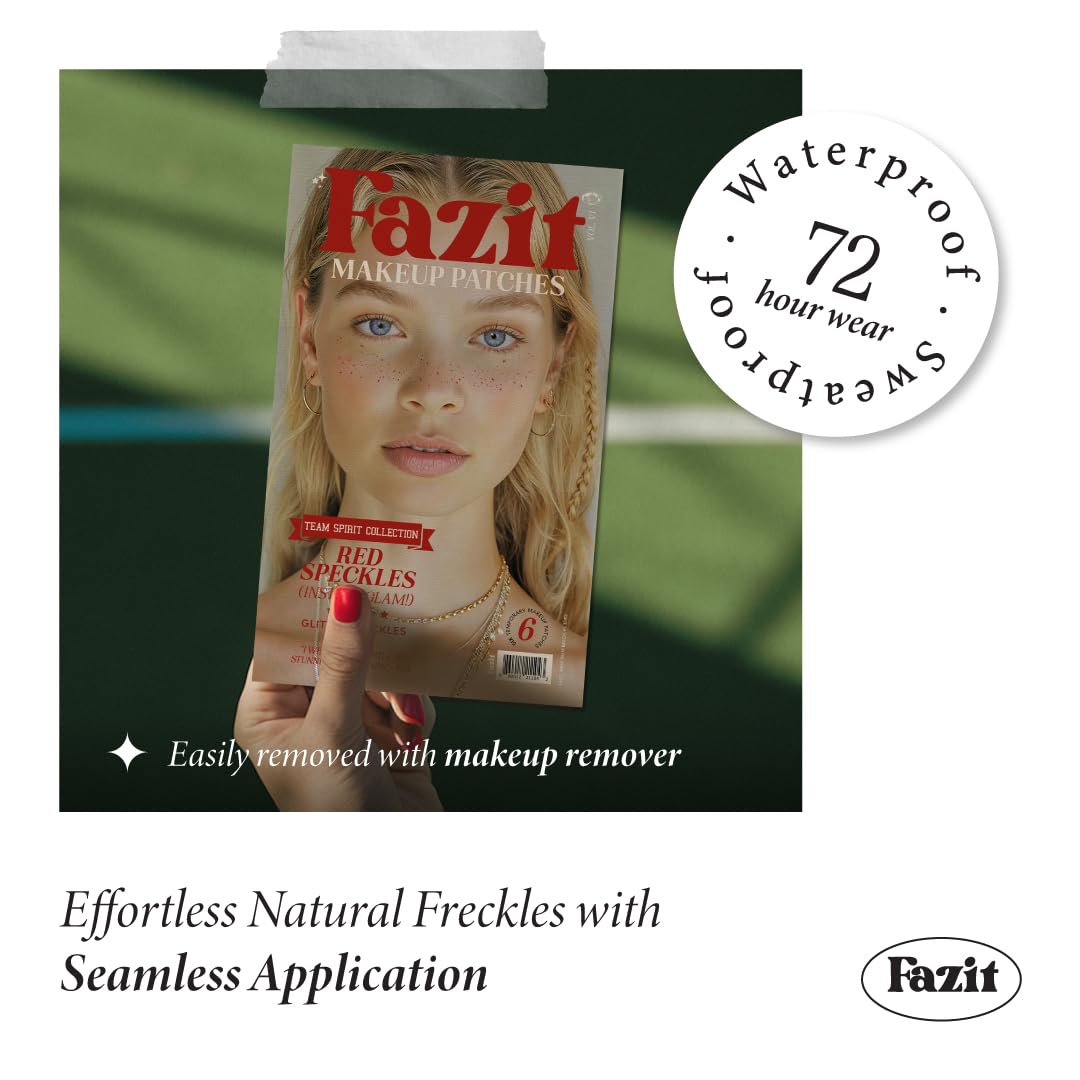 Model wearing Fazit Red Speckles on cheeks showcasing instant festival-ready shimmer