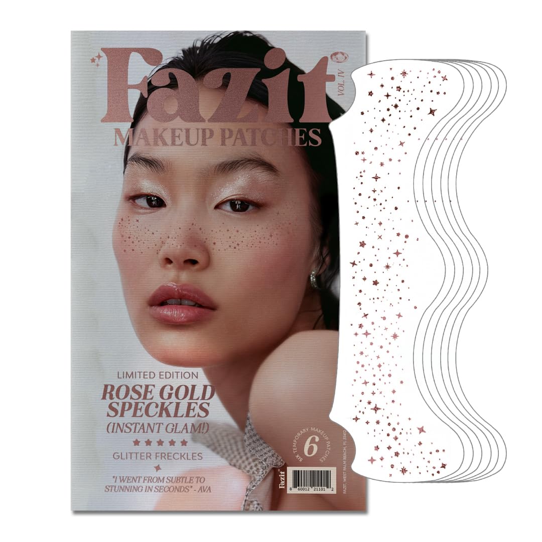Fazit front packaging showing six rose gold freckle patches and benefits