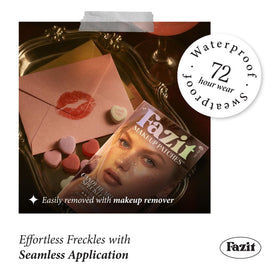 Fazit speckles on model cheekbone creating playful shimmer and defined highlight