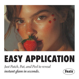Model wearing Fazit patches on cheekbones for photo-ready sparkle