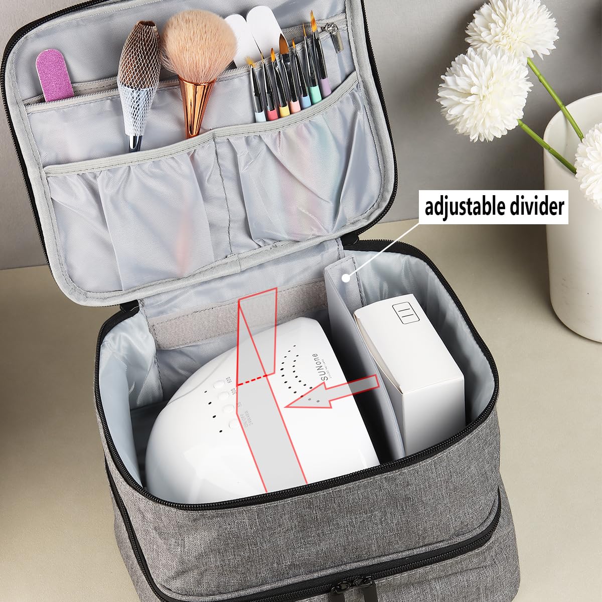 Fcozpjk bottom layer showing removable sponge dividers cushioning polish bottles
