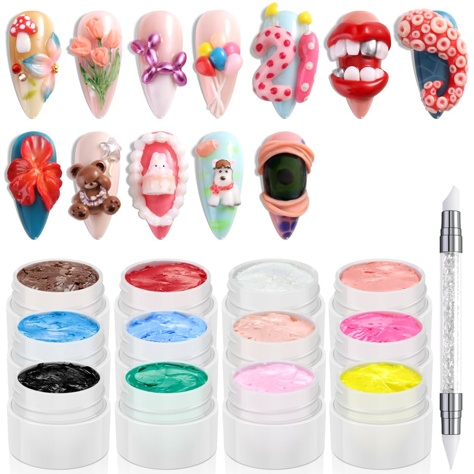 Fcozpjk front packaging showing full 12-color 3D gel kit and tools, ideal for starters