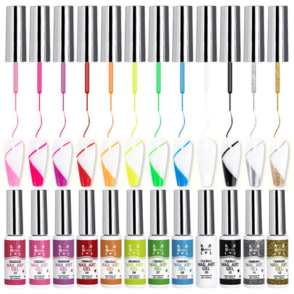Fcozpjk front packaging showing 12 colorful liner gel bottles and kit layout