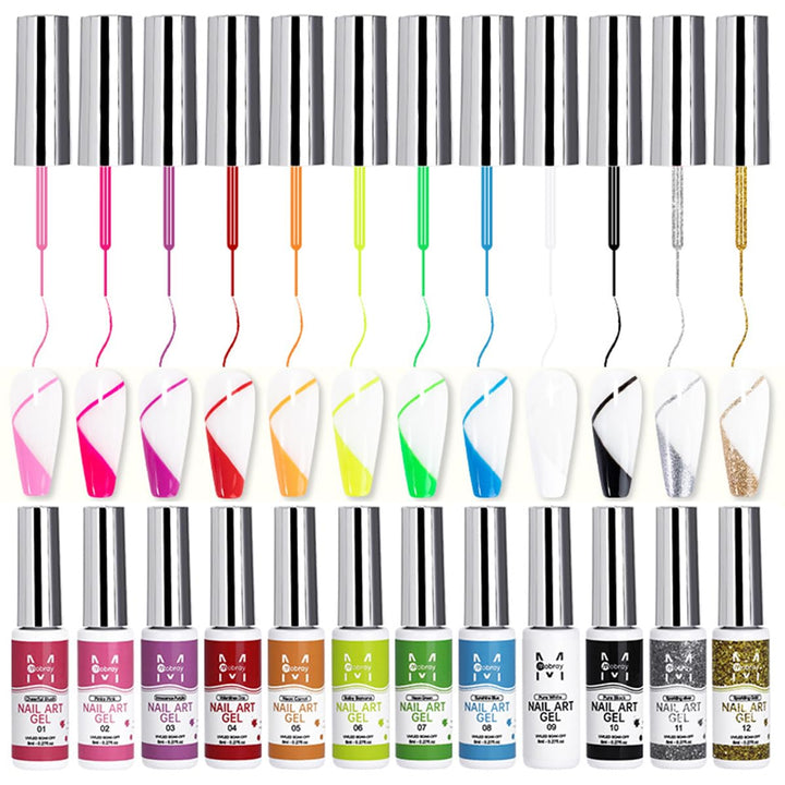 Fcozpjk front packaging showing 12 colorful liner gel bottles and kit layout