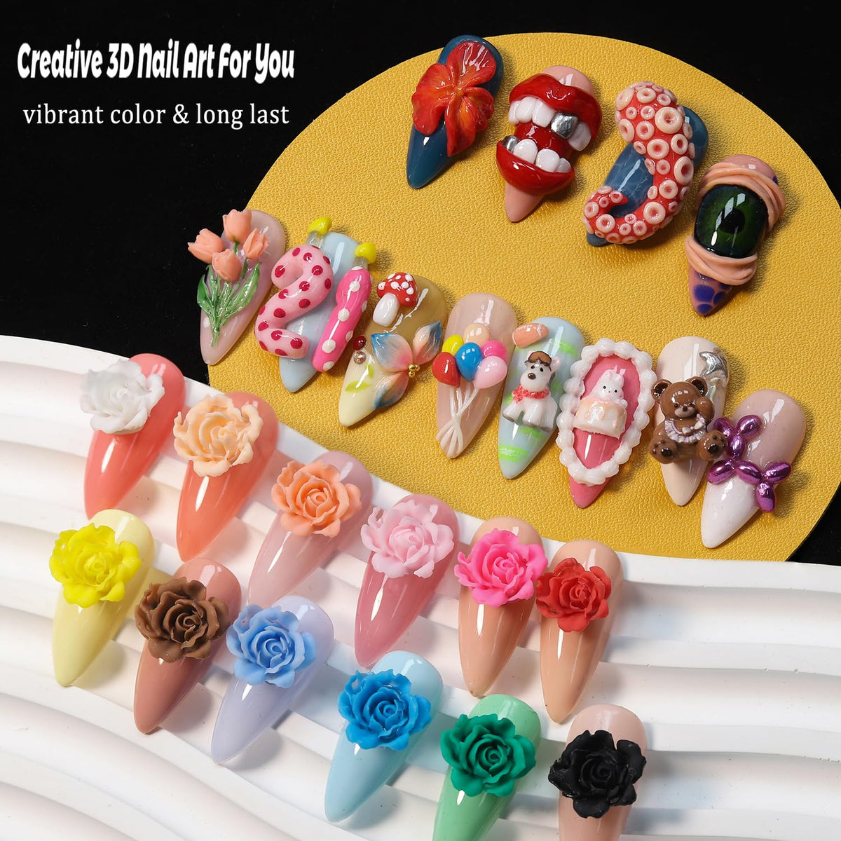 Fcozpjk applied on nail creating a raised flower, showcasing detailed decoration