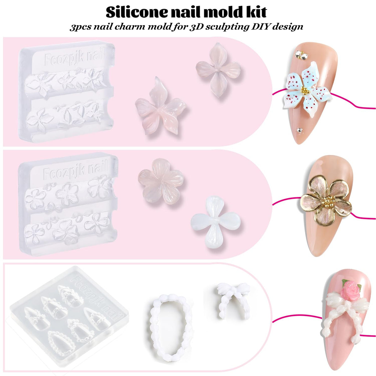 Fcozpjk silicone molds detail showing floral and cream shapes for precise designs