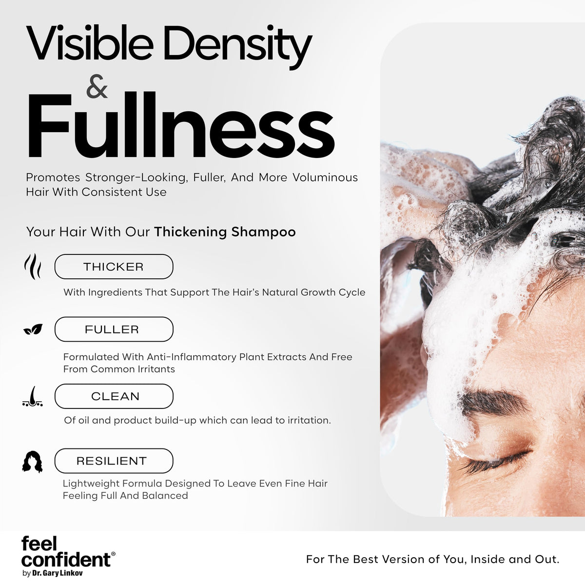 Feel Confident pump and cap detail highlighting user-friendly dispensing benefit