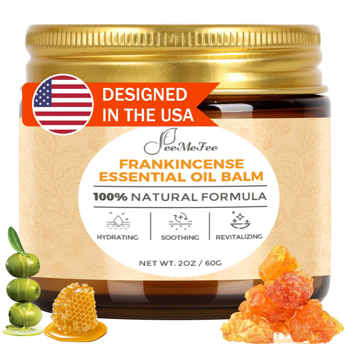 FeeMeFee front tin showing Frankincense Balm and portable benefit