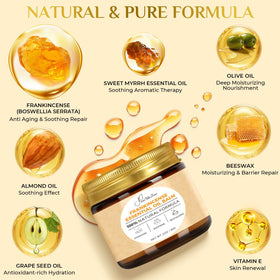 FeeMeFee ingredient display with oils and resins for nourishing benefit