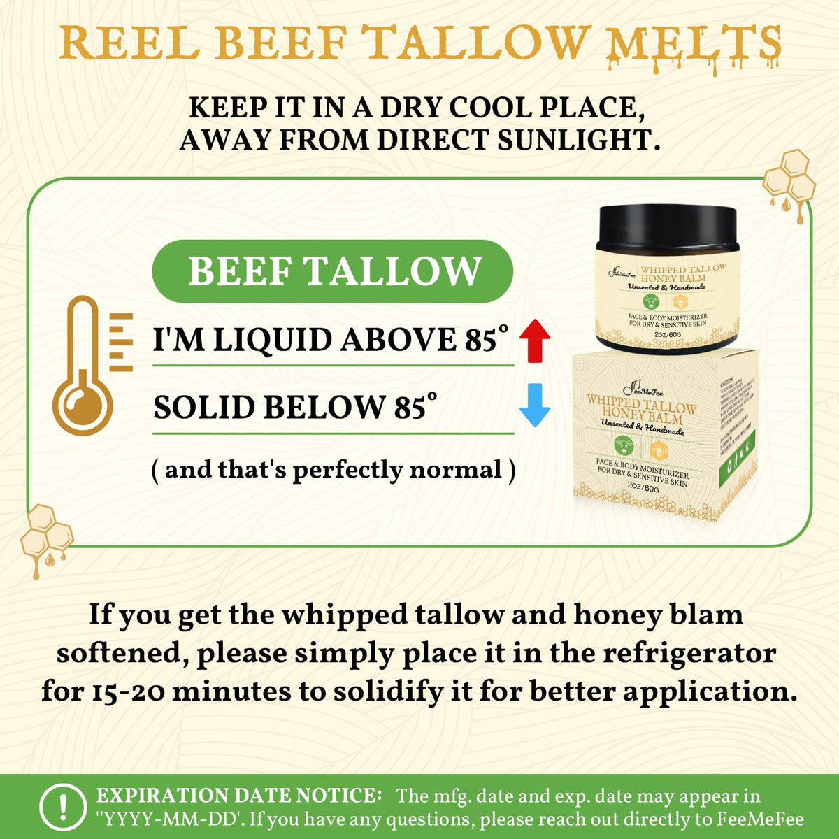 FeeMeFee label detail highlighting grass-fed tallow and organic ingredient list