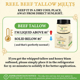 FeeMeFee label detail highlighting grass-fed tallow and organic ingredient list