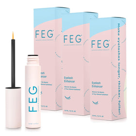 FEG front packaging showing three 3ml serum tubes and benefits