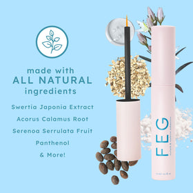 FEG product on bathroom vanity suggesting easy addition to nightly beauty routine