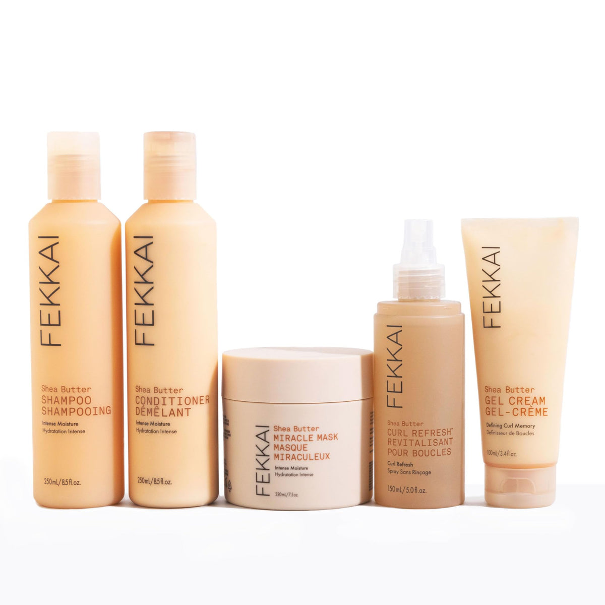 Shea butter and Monoi oil ingredients with Fekkai branding indicating nourishing benefits