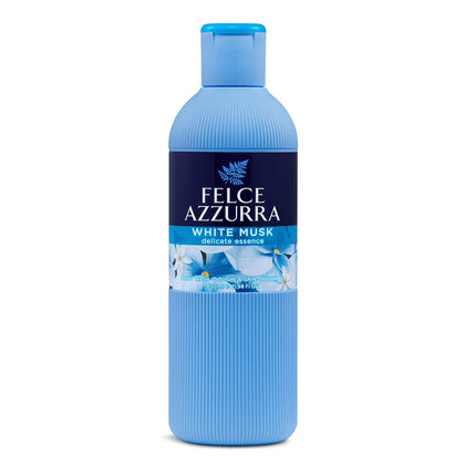 Felce Azzurra front bottle shot showing fresh white musk fragrance and clean packaging benefits