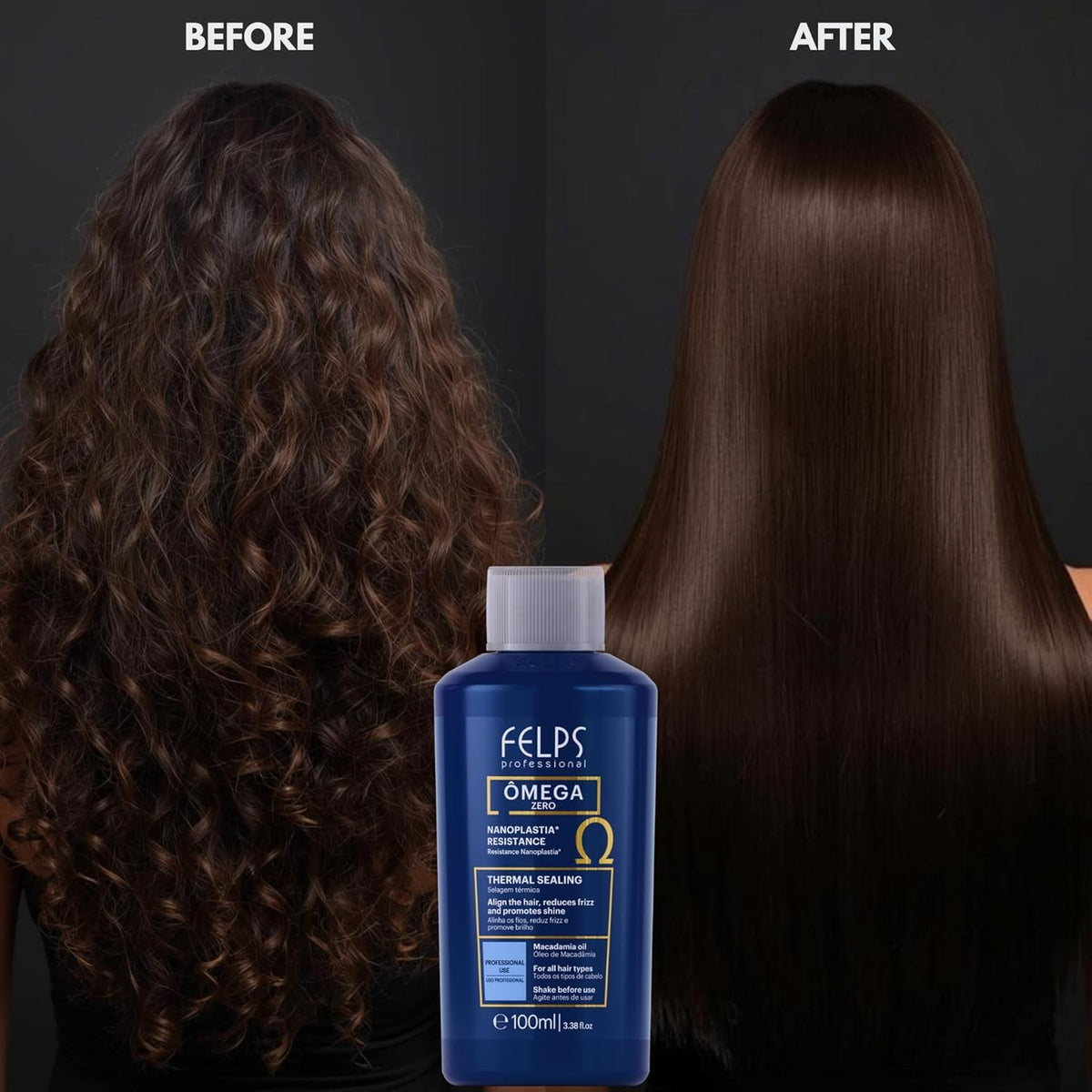 Felps Professional label close-up highlighting macadamia oil ingredient benefit
