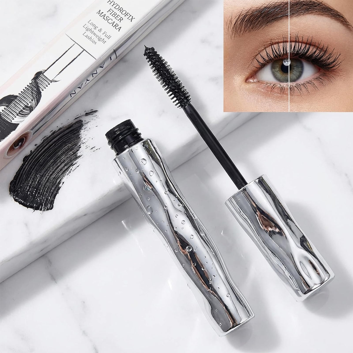 Felvaris before and after lashes illustrating visible length and curled definition
