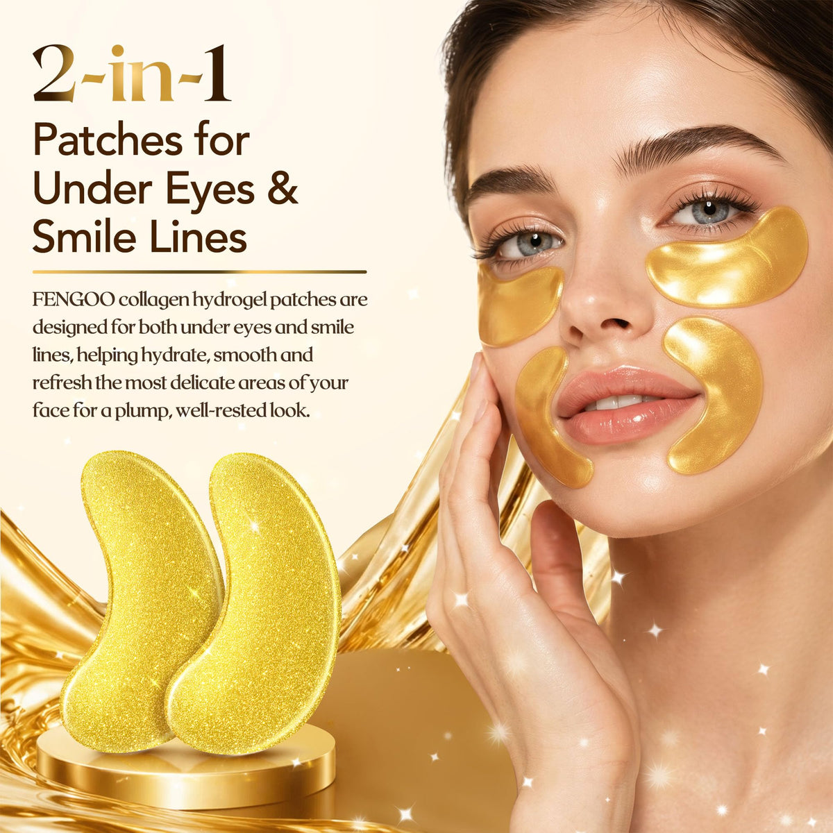 FENGOO close-up hydrogel texture showing gold sheen and hydration