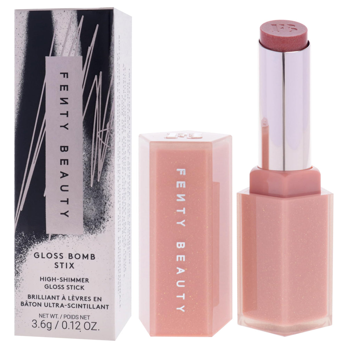FENTY BEAUTY Gloss Bomb Stix applied on lips displaying glossy shimmer and color payoff