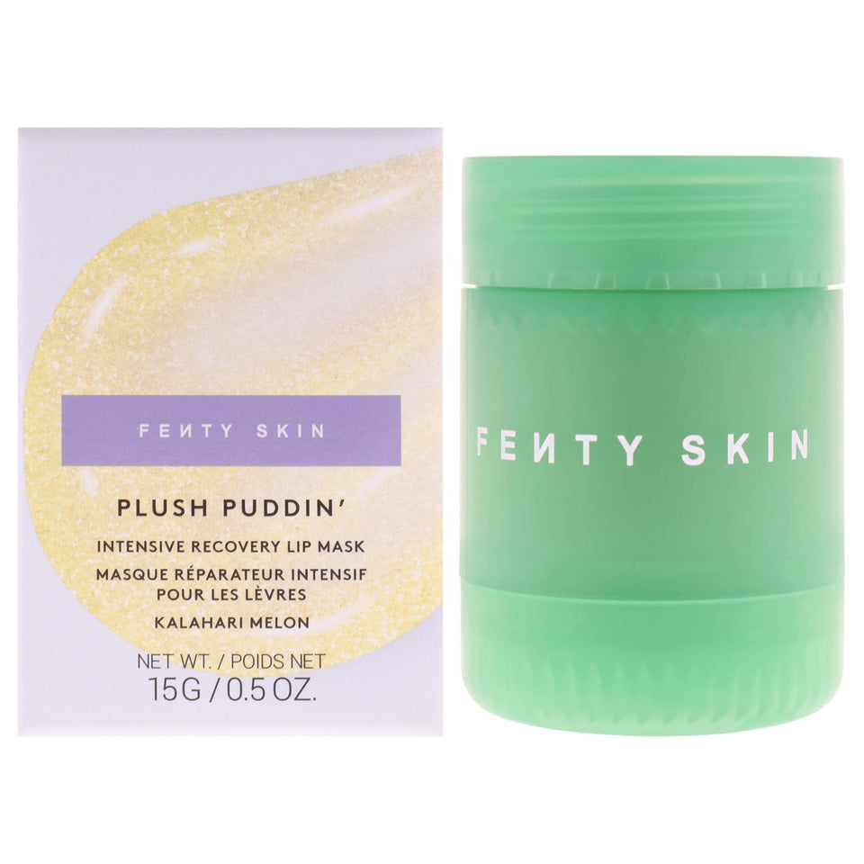 FENTY BEAUTY jar front view showing plush puddin packaging and nourishing benefit
