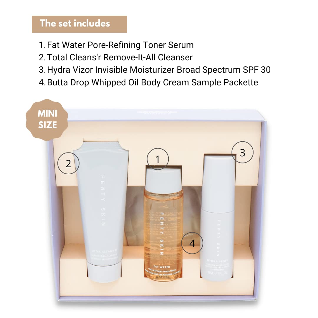 Fenty Skin Fat Water bottle closeup highlighting pore-refining liquid
