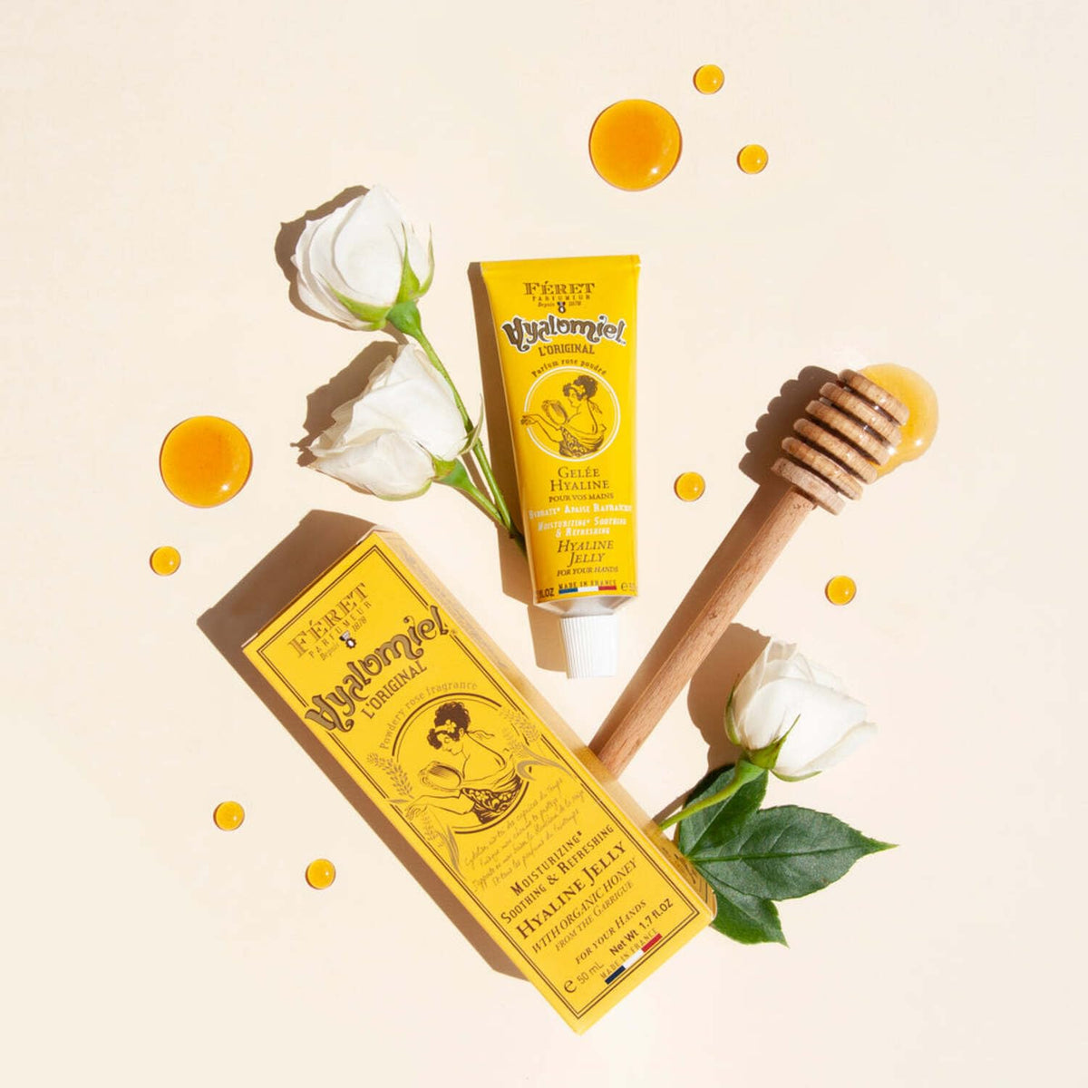 Feret Parfumeur honey jar with ingredients highlighting organic honey benefit
